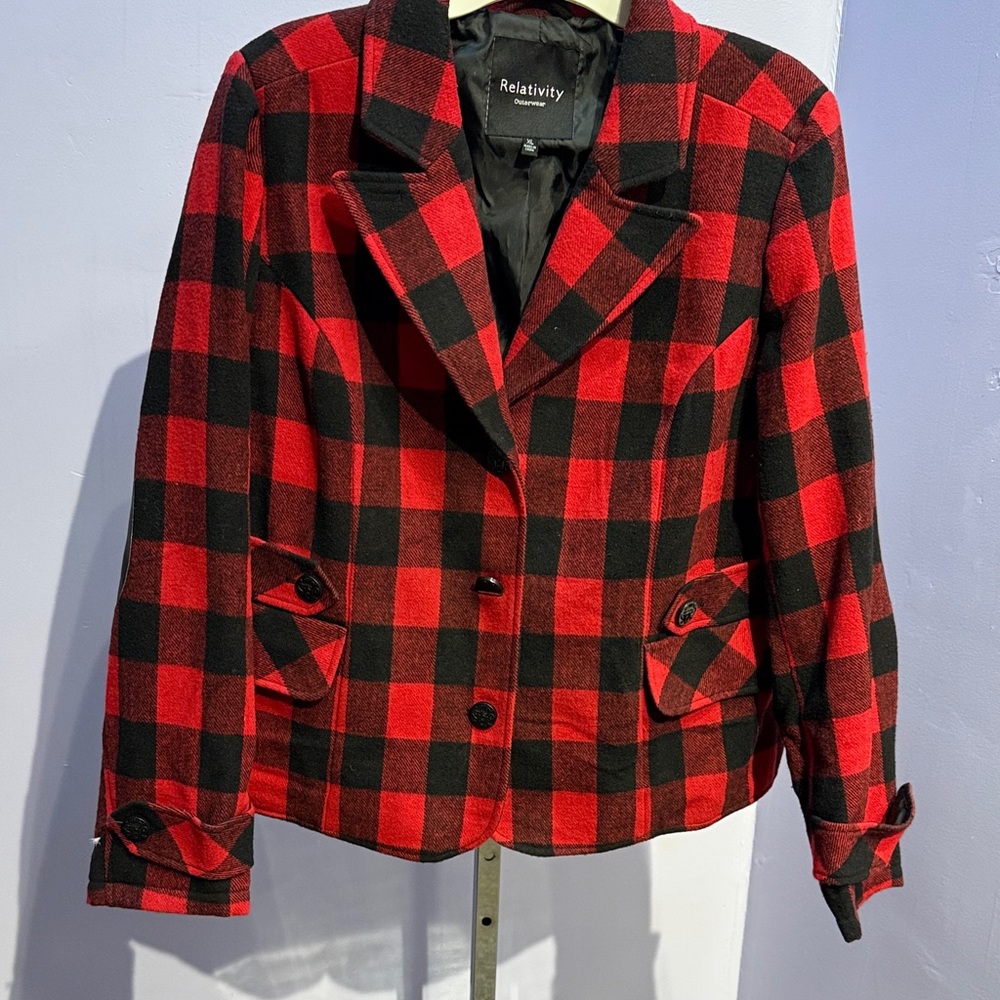 💚Relativity Women's Checkered Red and Black Blazer - Picture 1 of 5